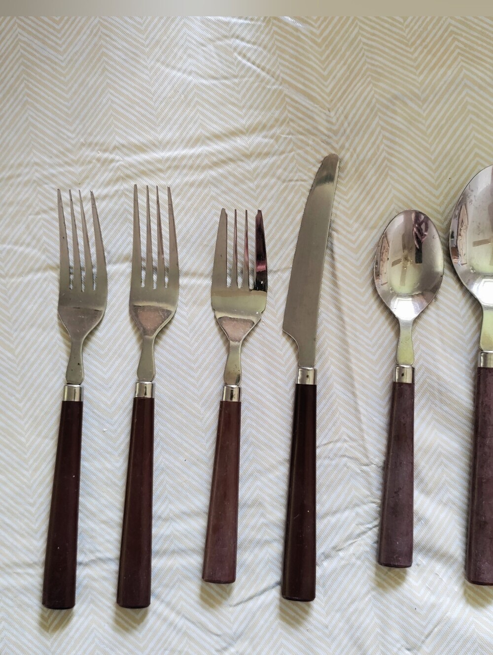 MCM Faux Wood Stainless 6 Piece Flatware Set Mixed Lot